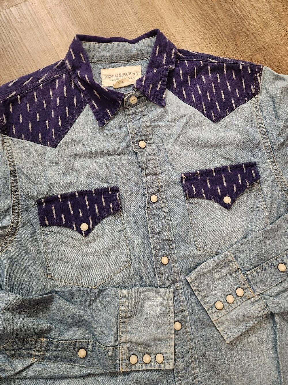 Denim and Supply Pearl Snap Denim Shirt Medium Cotton Chest pockets purple